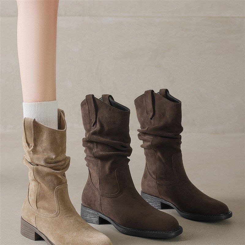 爆款美拉德中筒短靴子女2025新款秋西部牛仔堆堆靴厚底马丁靴单靴,女鞋,骑士靴,淘宝优惠券,粉丝福利购,淘宝优惠卷