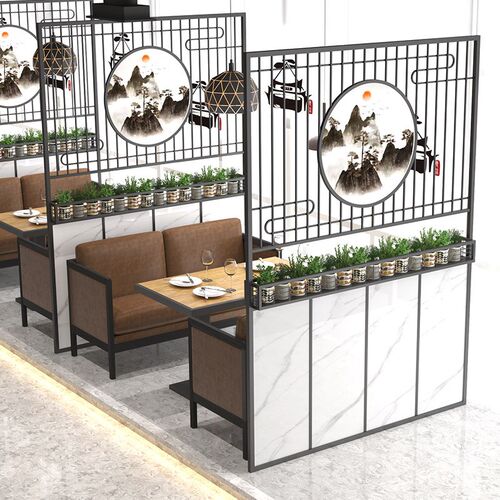 现代铁艺实木围栏酒吧隔栏工业风屏风装饰餐厅卡座绿植隔断墙花架