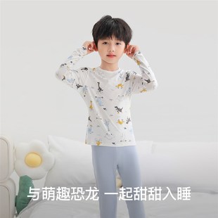 林卡秋冬款男童家居服优可丝面料亲肤柔软萌趣恐龙印花圆领套装