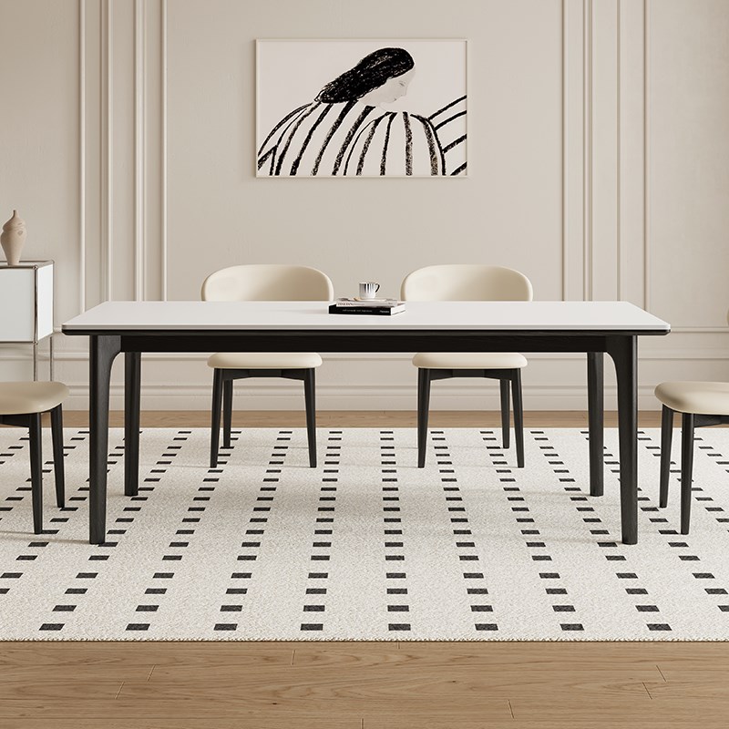 德利丰实木餐桌家用黑色小户型长方形法式奶油中古风高端全托饭桌