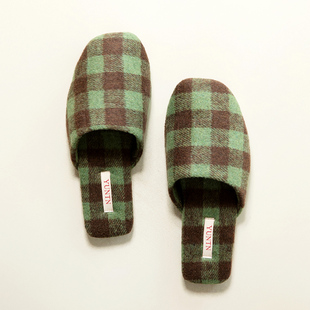 春季 简约棋盘格家用拖鞋 薄绒情侣棉I拖鞋 女室内牛筋底防滑居 时尚