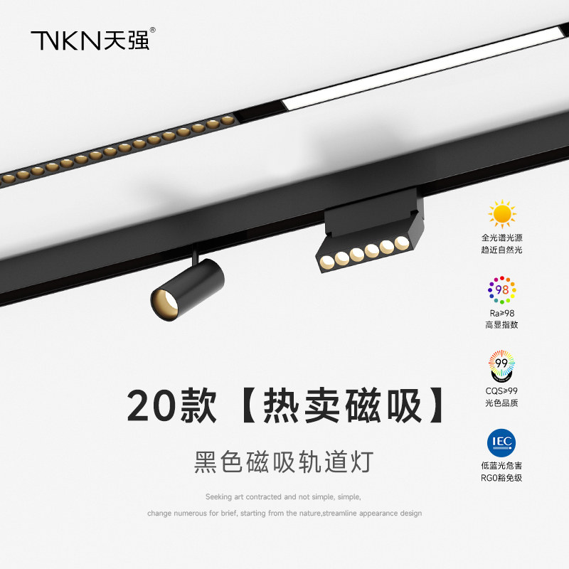 磁吸轨道灯内嵌入式暗藏明装客厅无主灯照明无边框加厚导轨式射灯,家装灯饰光源,轨道磁吸灯,淘宝优惠券,粉丝福利购,淘宝优惠卷