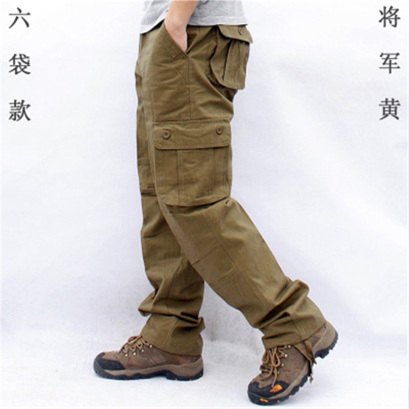 M-5XL 多口袋工装裤休闲长裤直筒工作制服劳保运动宽松男裤松紧裤