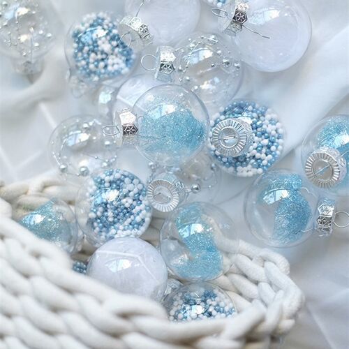 冰透感圣诞球装饰品清凉蓝彩绘网布透明24个装套装圣诞树节日挂件