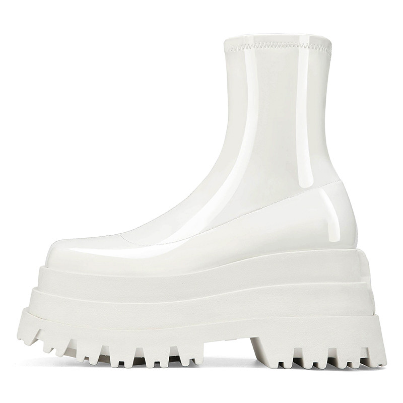 弹力靴高筒女鞋方头厚底靴子短筒马丁靴漆皮机车靴松糕跟短靴增高,女鞋,弹力靴/袜靴,淘宝优惠券,粉丝福利购,淘宝优惠卷