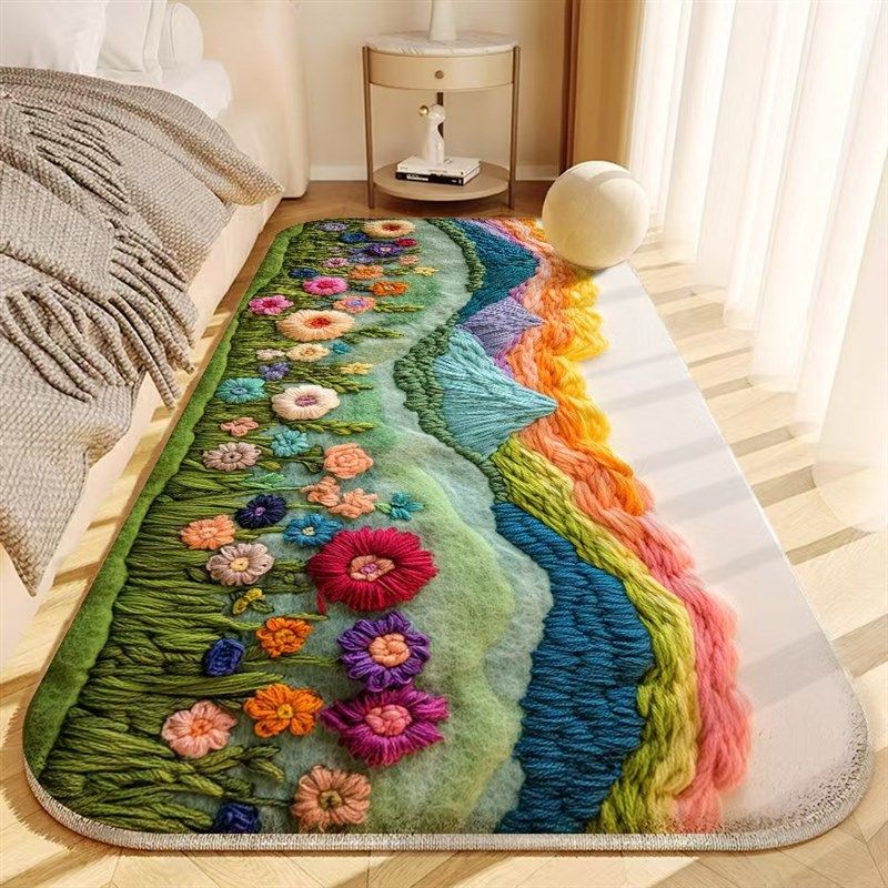 田园简约卧室床边毯多彩花朵房间客厅加厚隔音床边垫床尾地毯防滑,居家布艺,床边毯,淘宝优惠券,粉丝福利购,淘宝优惠卷