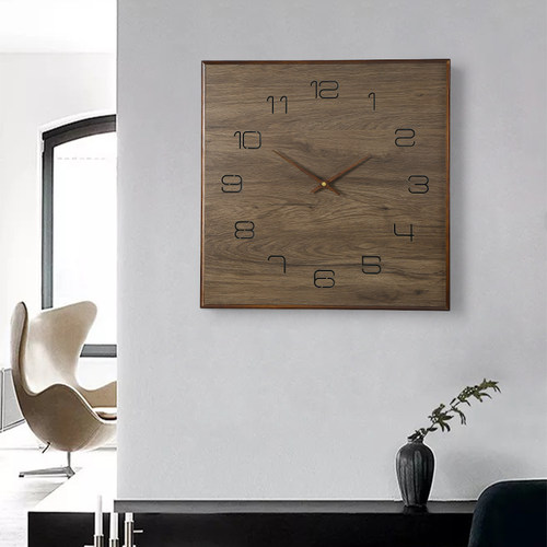 爱时达电表箱实木遮挡挂钟现代简约客厅装饰钟表正方形静音挂表