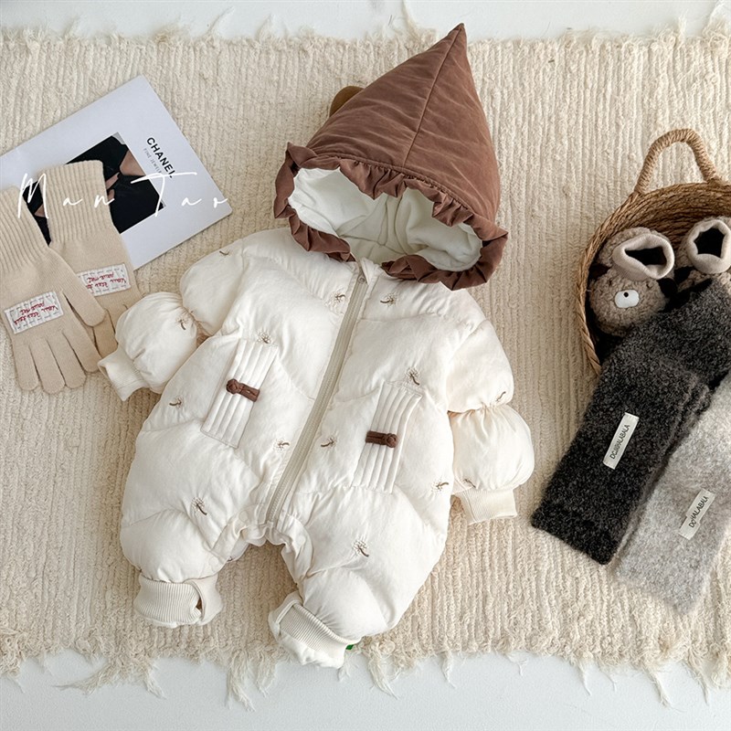 2024冬季加厚保暖爬服外出服韩版洋气宝宝哈衣0-2岁婴幼儿连体衣1