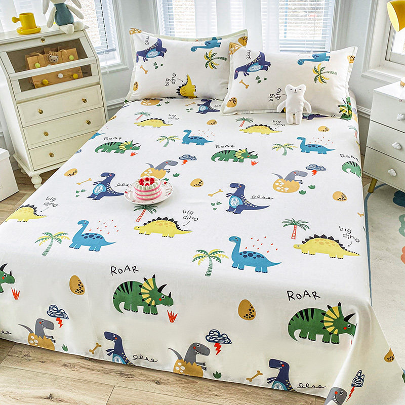 儿童卡通恐龙纯棉床单单件全棉100被单枕套两件套1.2单人床1.5m米