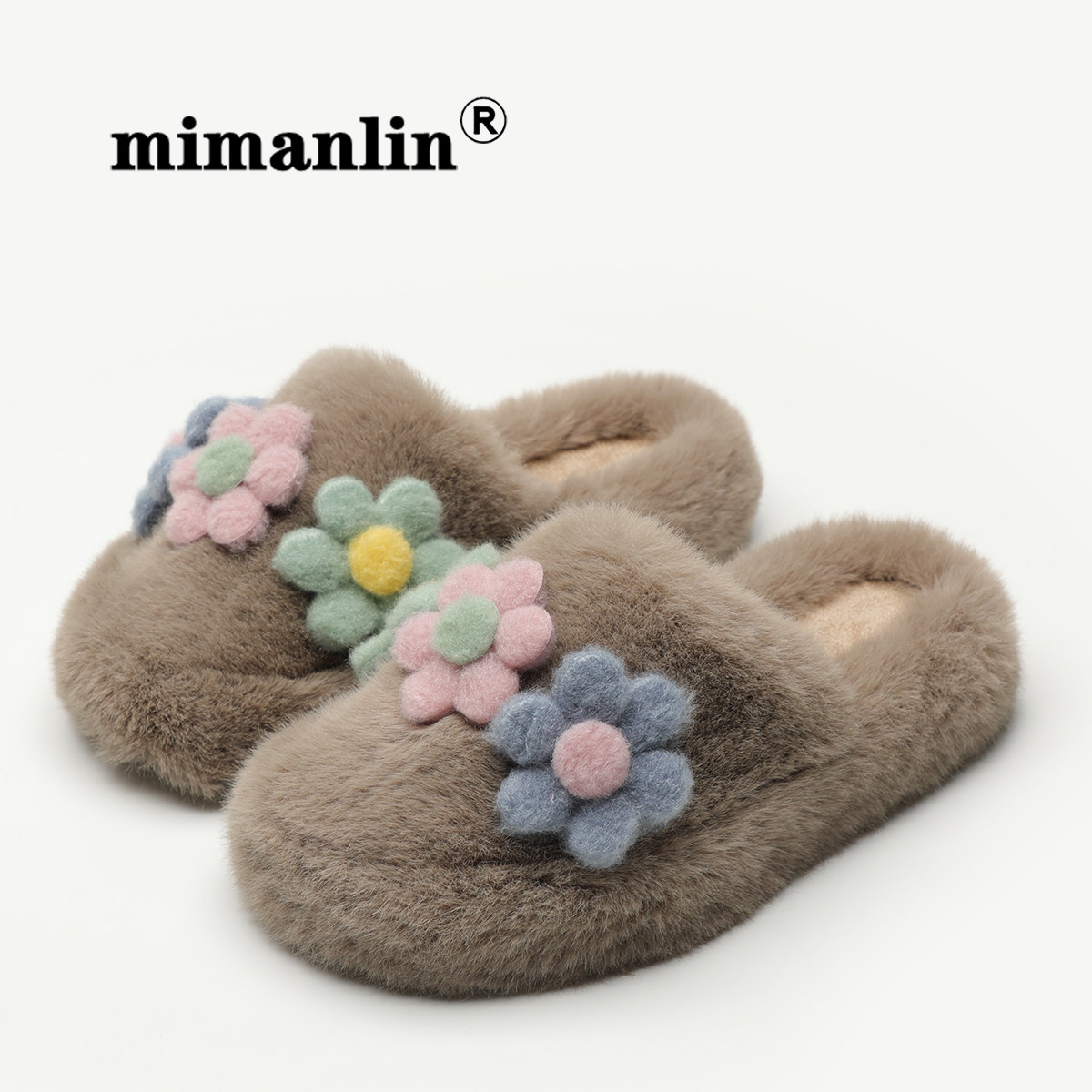 花朵甜美平底一字毛毛拖鞋女外穿秋冬季加绒防滑时尚网红室内棉拖,女鞋,毛毛鞋,淘宝优惠券,粉丝福利购,淘宝优惠卷