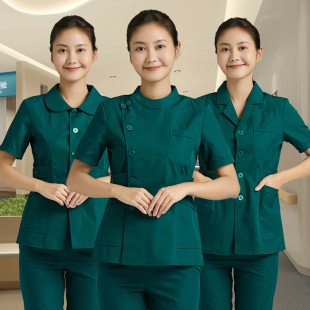 墨绿色护士服长袖女夏装分体套装短款护工长袖急救疾控中心工作服