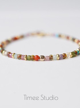 Timee 斑斓 天然石碧玺青金石南红Miyuki琉璃米珠串珠手錬女