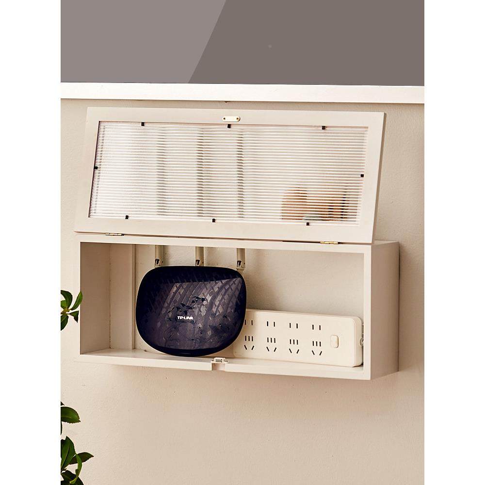 路由器插收AGA纳盒放置架Wifi灯猫头插座阻挡盒实木式挂防尘整理