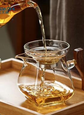 北大史玻璃公杯 分茶耐器 热玻道璃黑胡桃HVZ木手柄厚茶加海网红