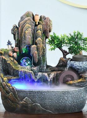 高山流水喷泉摆办客风水轮假山循环水件景公室加H19035湿器厅倒流