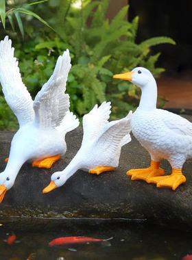 外造假山水鱼池装饰鸭子摆户件庭院花园景动物喷泉流水鱼99182缸