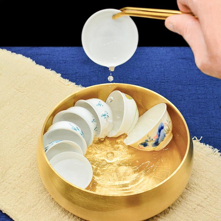 套特水洗茶带盖子家用大号大铜艺水盂功夫茶洗套装茶具组有盖零配