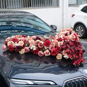 欧艺式 婚礼装 头饰迎亲车队婚车布置仿真假花花 车OAT字车花婚V庆