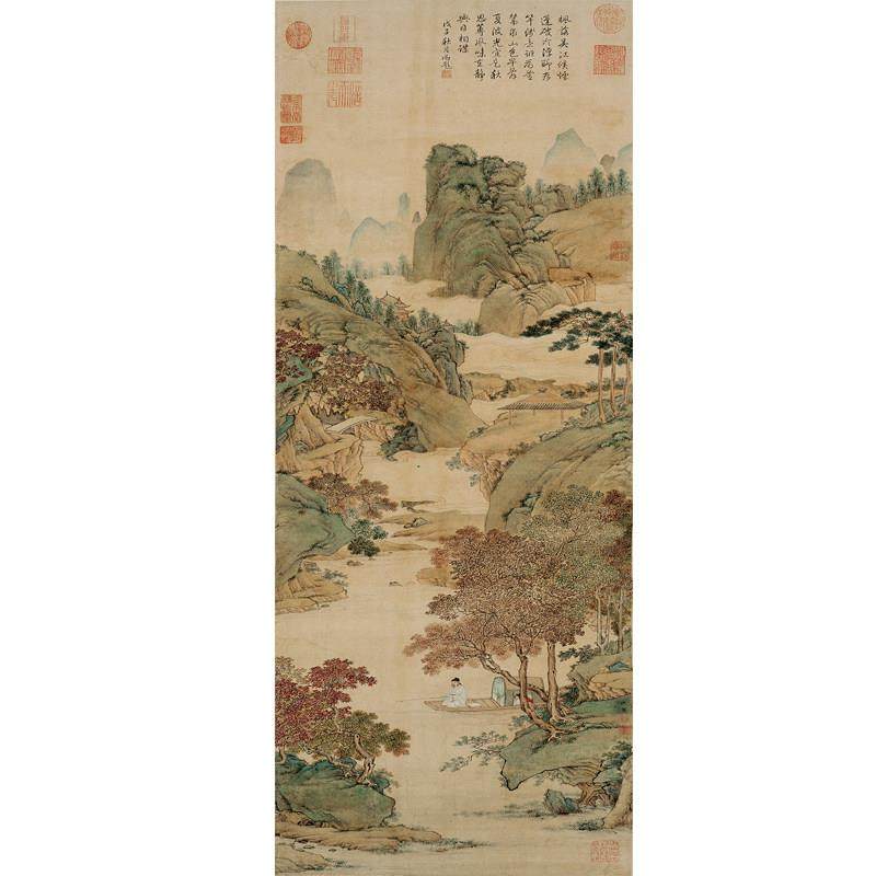 明 仇英 枫溪垂图ASY钓国画微喷仿古画客书室房办厅公卷轴装饰画,家居饰品,国画,淘宝优惠券,粉丝福利购,淘宝优惠卷