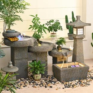 式 外假山流水中摆件石磨户WAP花园造景庭院室内客厅鱼池景招财观