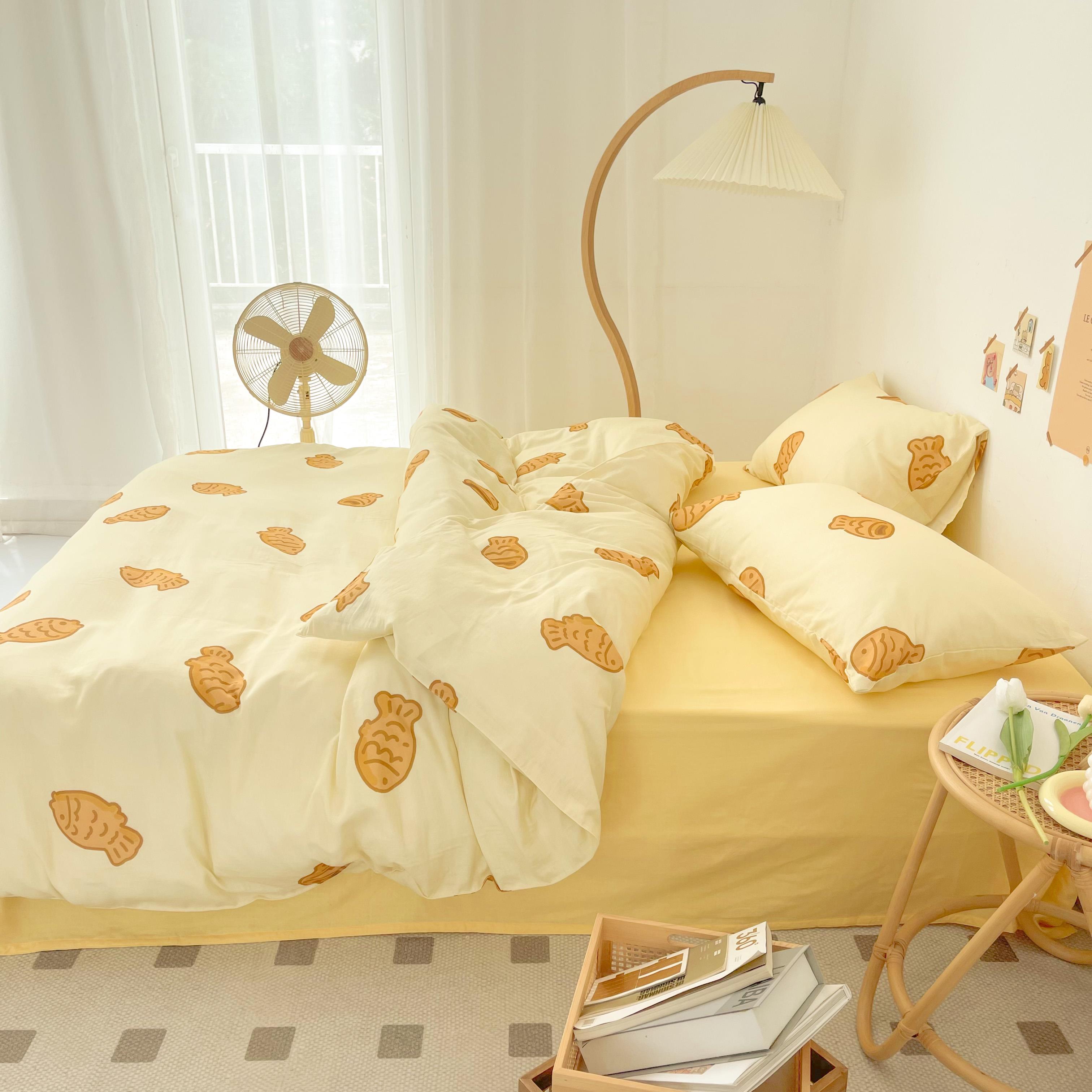 鲷鱼烧 幸福原创设计感全棉双层纱四件XZI套双人单单人三件套床