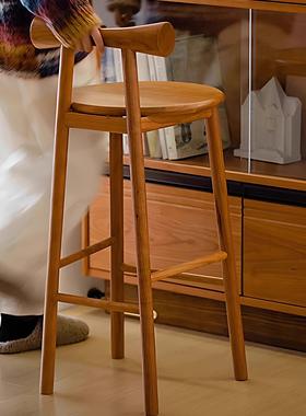 北欧日式16379实木吧台餐椅家用中岛台靠背吧椅凳子高前台椅高脚