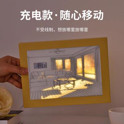 灯光画 画装饰画 画网小夜灯发iT5145ns床头红礼物创意框灯照片光
