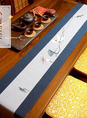 茶布茶垫手绘茶中席麻防桌旗式禅意中国水风茶道布SH303008布艺茶