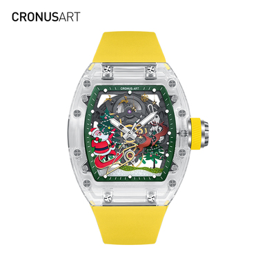 圣诞节CRONUSART克洛斯圣诞树圣诞老人水晶机械手表镂空时尚腕表