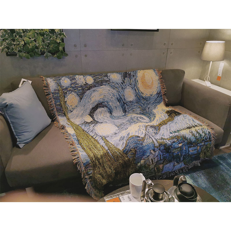 梵高油画世界名画色织提花星月夜星空多功能线毯装饰毯挂毯沙发罩