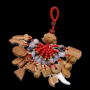 夜路神器桃木红绳挂件保平安辟护随身剑天然玛瑙转运珠男女钥匙扣