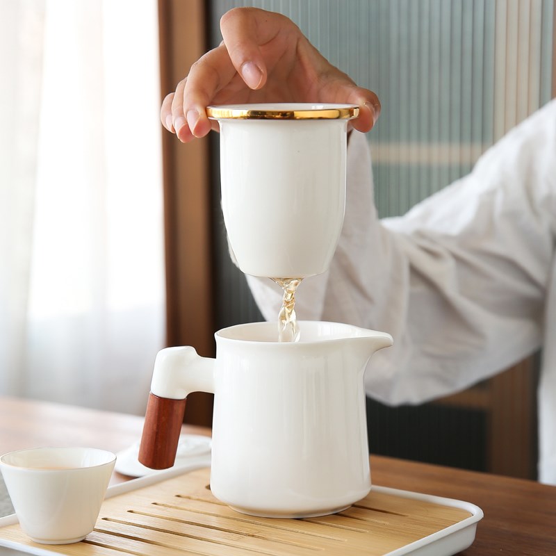 羊脂玉白瓷旅行茶具便携式快客杯一壶四杯随身套装户外功夫茶杯壶