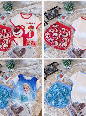 夏季新款卡通休闲儿童短袖短裤两件套可爱卡通动漫女童套装薄款潮