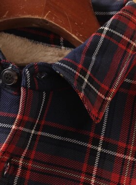 双股纱织造!外销出口俄罗斯秋冬加绒加厚格子男士羊羔绒长袖衬衫