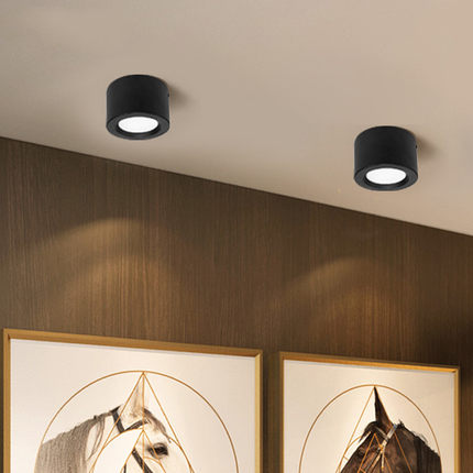 LED圆形明装筒灯商用吸顶吊线式免开孔6W12W玄关过道商场天花灯具