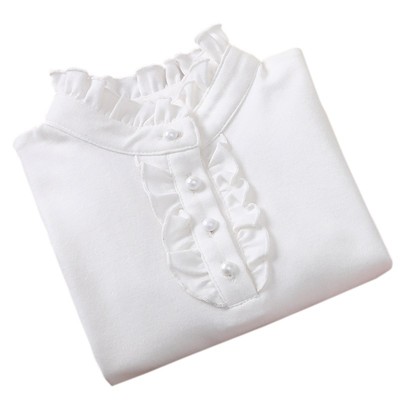 儿童衬衫春秋长袖纯棉立领白色衬衣宝宝秋衣上衣女童花边领打底衫