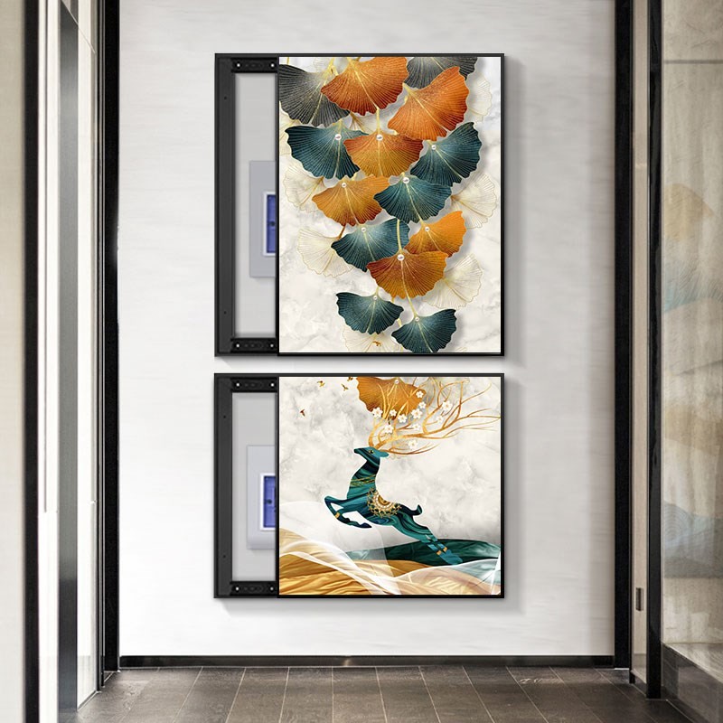 竖款电表箱遮挡大尺寸电闸玄关盒配电箱装饰画盒网络两联组合定做