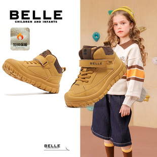 魔术贴休闲高帮加绒男女童马丁靴 新款 百丽童鞋 儿童大黄靴2025冬季