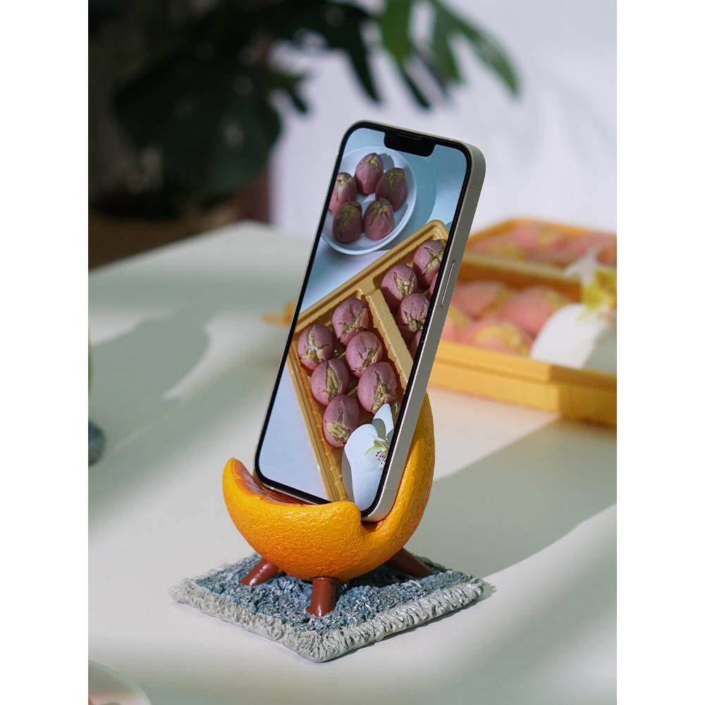 创意兔子手机支架可爱橙子桌面摆件工位装饰解压治愈系小礼物卡通