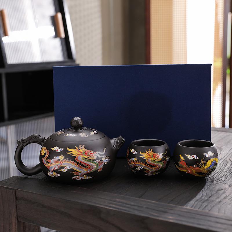 定大容量紫砂壶纯手工ZJU凤鸣壶龙凤遇热变色高档家用茶壶g装制套
