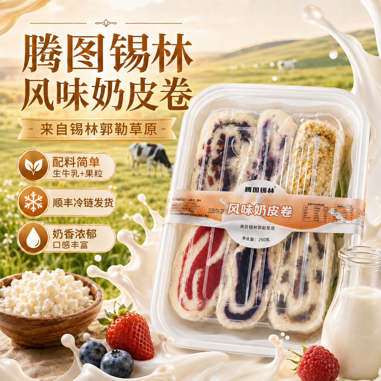 鲜奶皮子卷内蒙古草原特产奶酪草莓山楂芋泥奶制品蔓越莓零食夹心