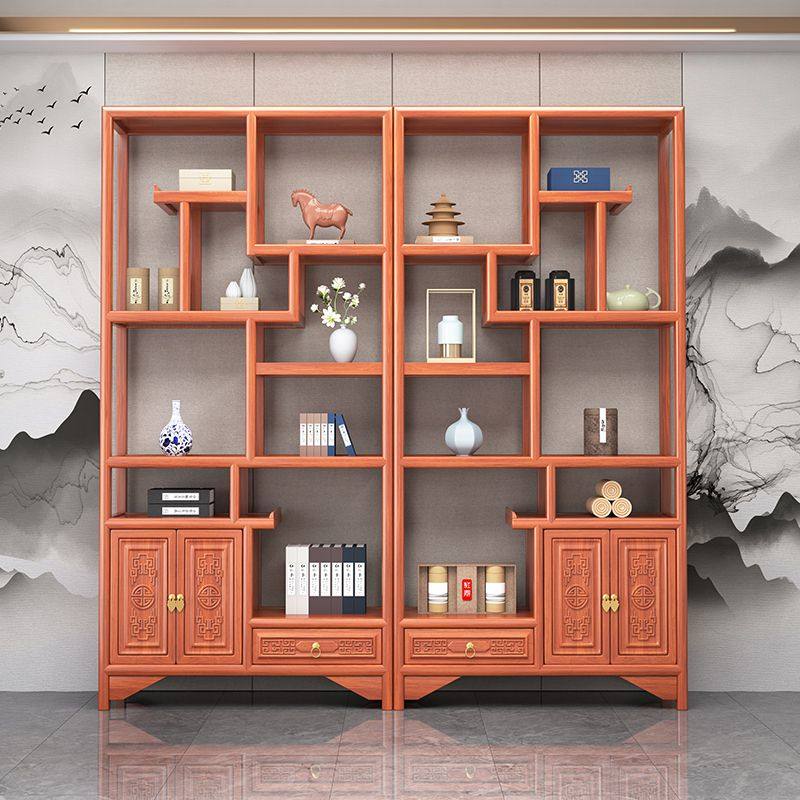博古架实木中式多宝阁茶柜置物架榆木隔断摆件办公室茶叶柜展示柜