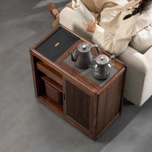 乌金木可移动茶车实木茶水柜多功能茶台烧水壶一体边几茶叶收纳柜