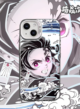 鬼灭杜门炭治郎镭射线条反光二次元适用小众苹果华为荣耀VIVO小米OPPO魅族一加动漫彩银轻磨砂全包防摔手机壳