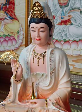 观音菩萨佛像坐莲观世音南海观音神像善财童子汉白玉家用供奉摆件