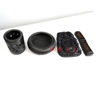 黑陶文房四宝陶瓷器镇尺砚台笔筒笔洗高档精品礼盒套组中国风礼品