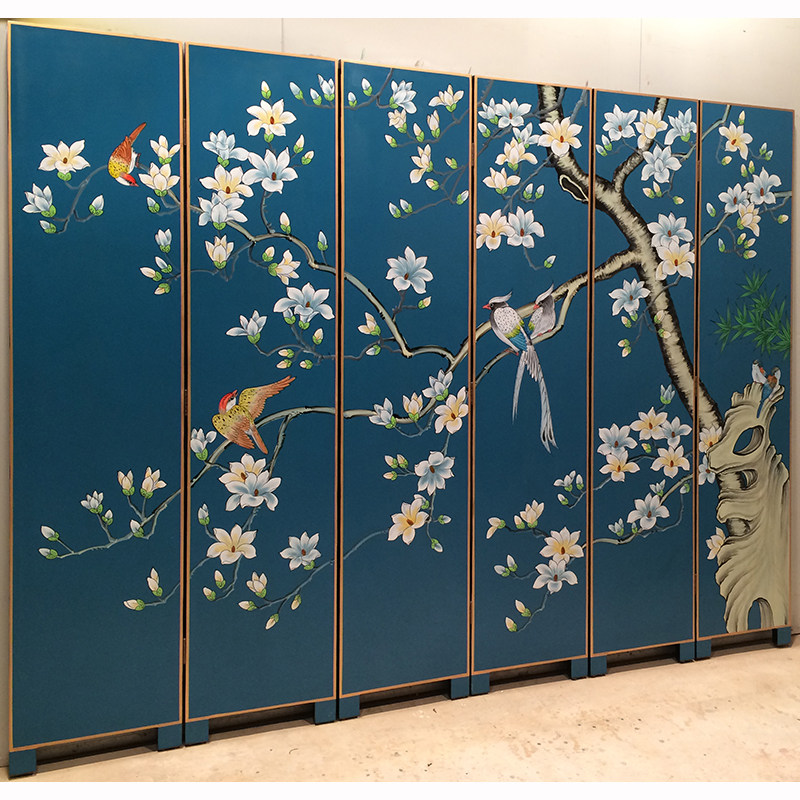 中式实木折叠屏风客厅玄关隔断办公室背景墙装饰高档手绘漆画屏风