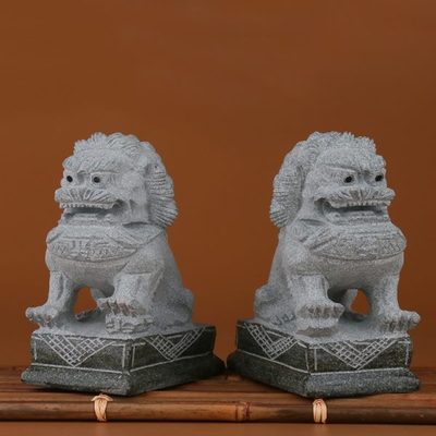 石雕工艺品祠堂青石狮子一对石头雕刻吉祥摆件