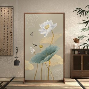 简约现代隔断入户布艺遮挡客厅木质屏风玄关装 新中式 饰移动座屏