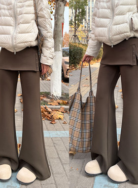 军绿色屁帘磨毛微喇裤女2025新款冬季加绒加厚阔腿高腰面膜喇叭裤